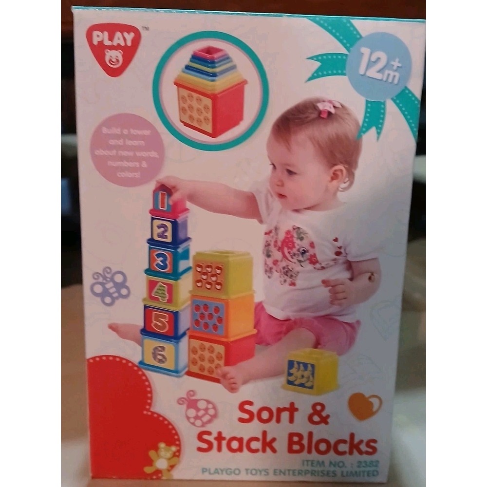 New Playgo Toys Sort & Stack Blocks Number  Color Letter Infant Toddler Learning